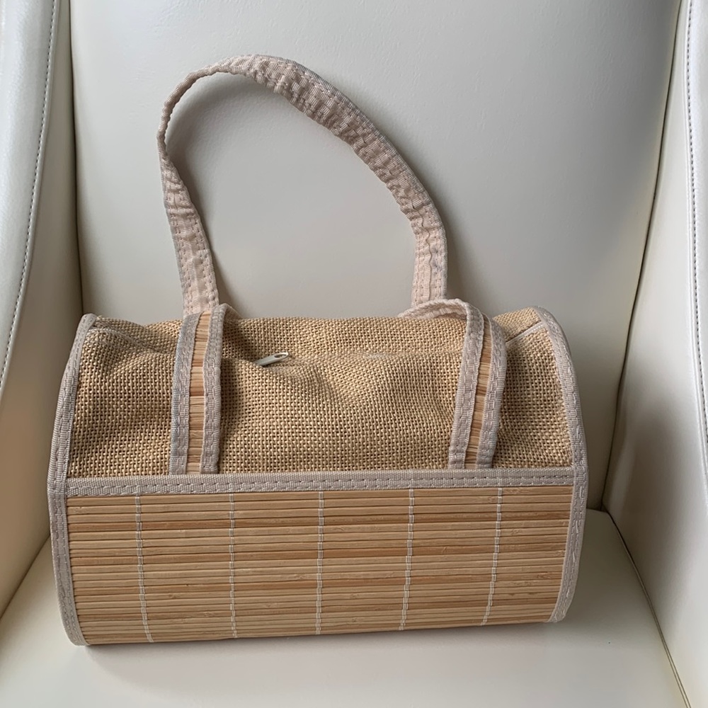 Bamboo Summer Bag With Two Handles and Top Zipper